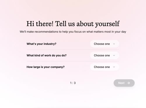 Plumb - A multi-step onboarding flow for waitlisters. Applied smooth transitions and fun visual elements zhush to what would otherwise be a bland barrier to entry.