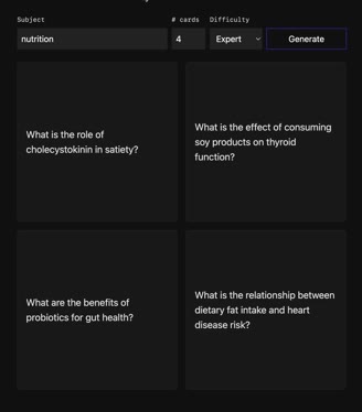 Side Quest - Exploratory prototype of generative flash cards built when GPT-3.5 first launched. An AI-native Anki. Ppresaged similar products emerging today. Dropped due to how severe model hallucinations were at the time.